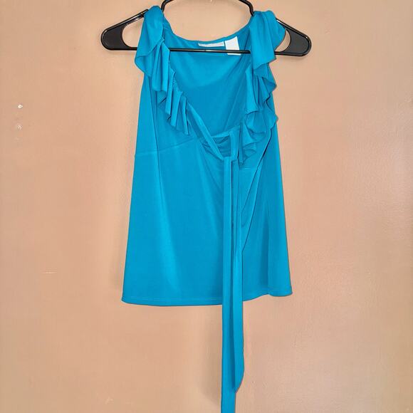 Worthington Stretch Women's Wrap Sleeveless Ruffle Blouse Top - Size Medium - Picture 6 of 9